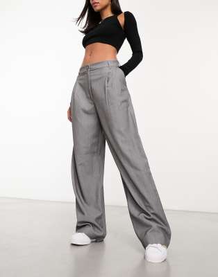 Monki - Elegante Hose in Hellgrau mit weitem Schnitt und hohem Bund