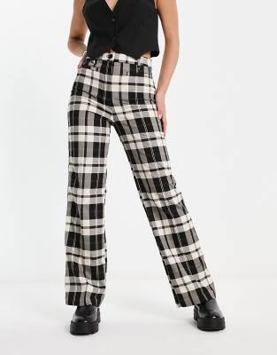 Monki - Elegante Hose mit schwarz-weißem Schottenkaro