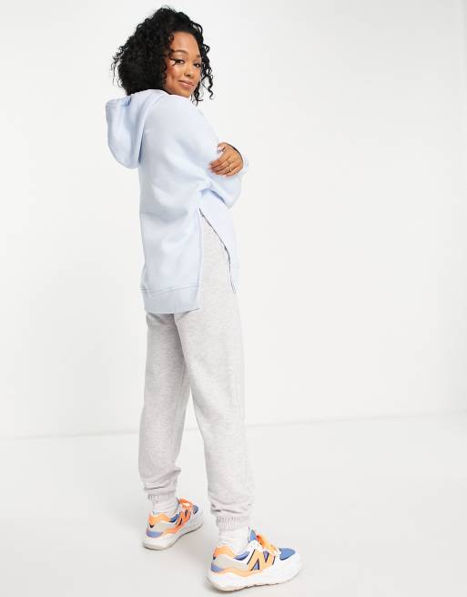 Monki Elise cotton split side oversized hoodie in light blue - MBLUE