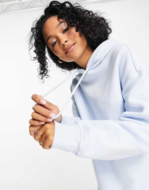 Monki Elise cotton split side oversized hoodie in light blue - MBLUE