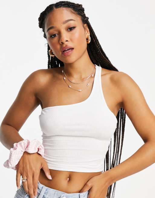 Monki Ellen cotton cut out one shoulder top in white ASOS