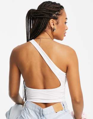 Monki Ellen organic cotton cut out one shoulder top in white