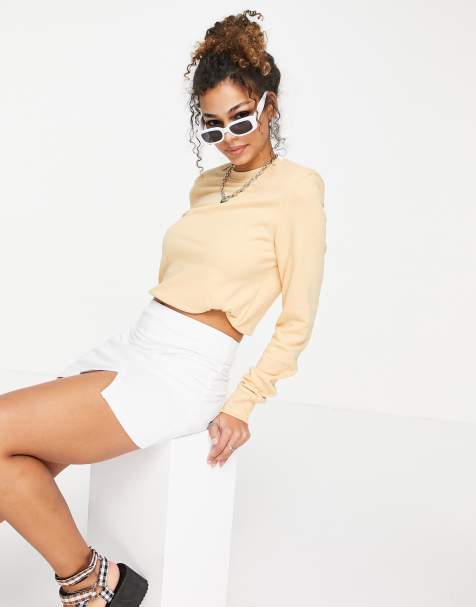 Monki Elli cotton sweatshirt with shoulder pads in orange - ORANGE - view 1