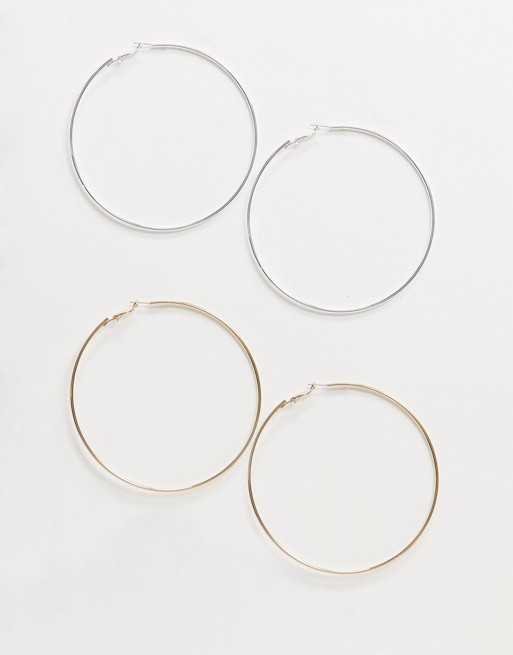 Monki Elvira 2-pack hoop earrings in gold and silver