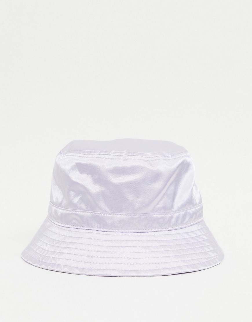 Monki Emmi recycled polyester satin bucket hat in lilac-Purple