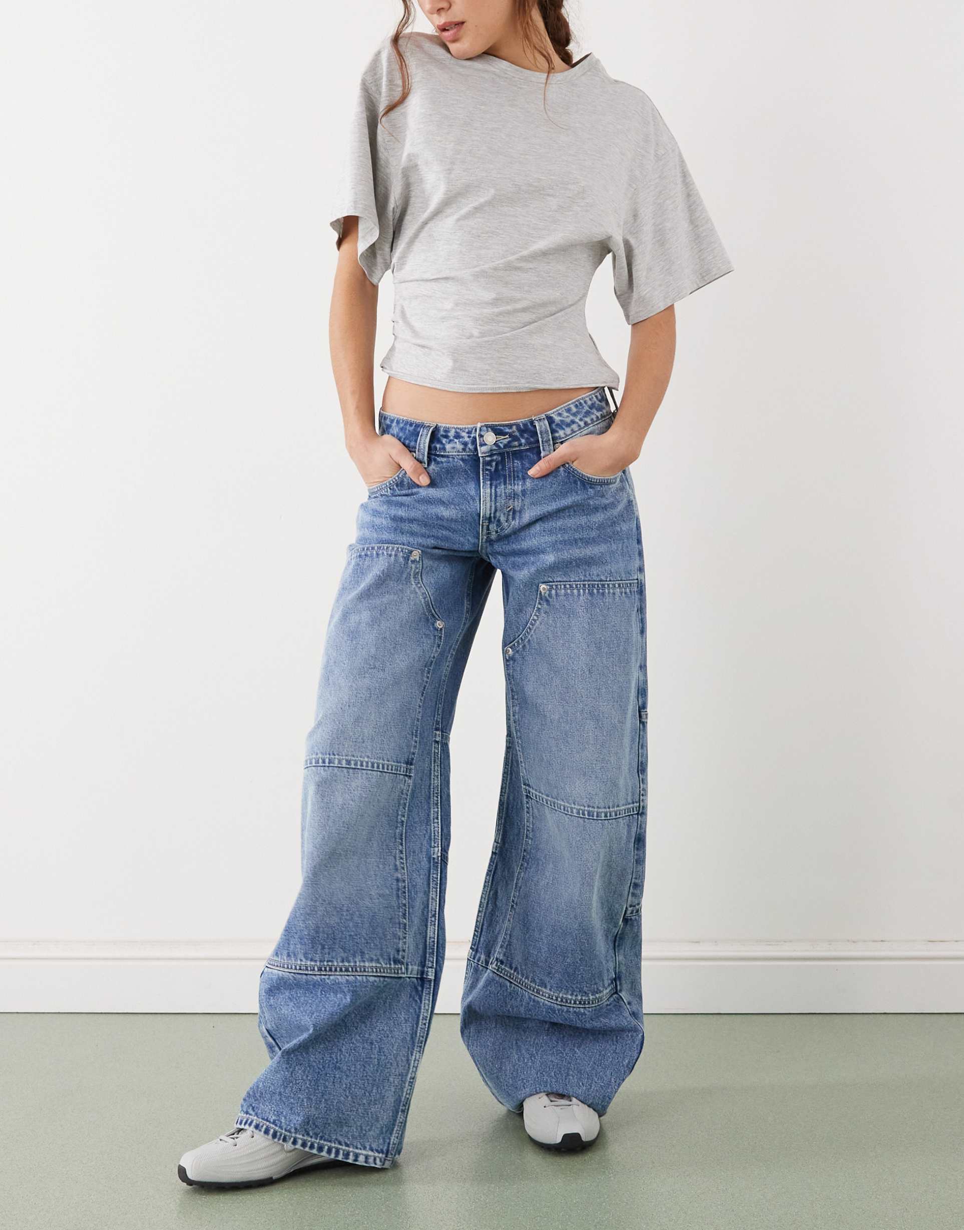 monki encino workwear jeans in light blue