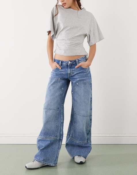 Monki Encino workwear jeans in light blue
