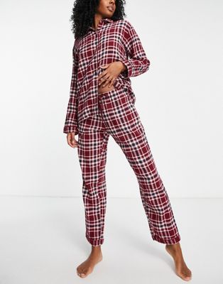 Monki - Ensemble pyjama à carreaux avec chemise et pantalon - Rouge