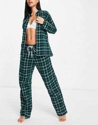 Monki - Ensemble pyjama à carreaux avec chemise et pantalon - Vert