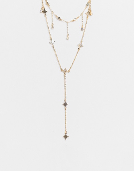 Monki Estelle layered star necklace in gold