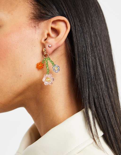 Monki Eve beaded flower drop earrings in multi ASOS