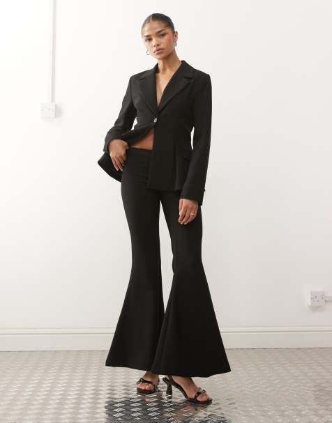 Monki exaggerated flare trouser suit co-ord in black