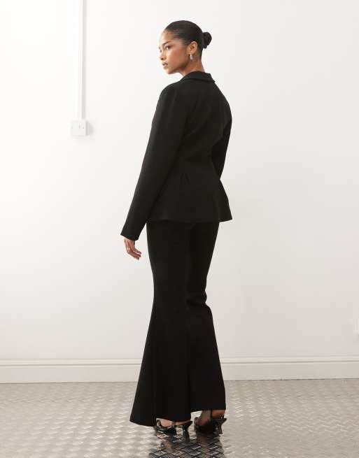 Monki exaggerated flare trouser suit co-ord in black, 3 of 5