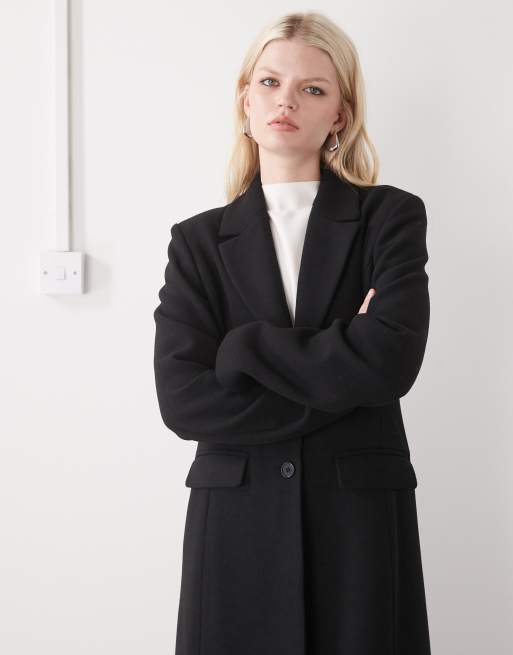 Monki exclusieve maxi-lange jas met wol in zwart, 4 van 4
