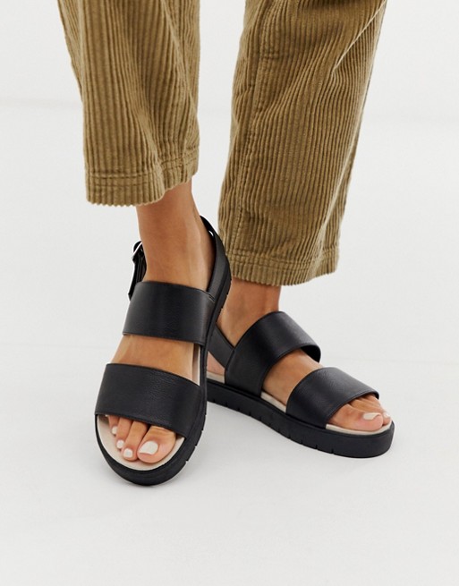 Monki exclusive double strap flat slingback sandals in black | ASOS