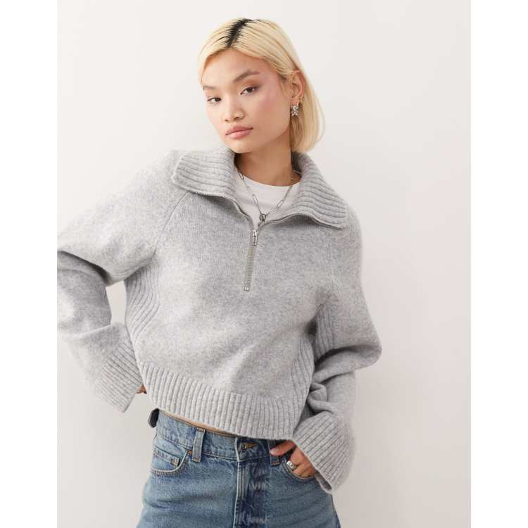 Monki exclusive half zip sweater in gray melange | ASOS