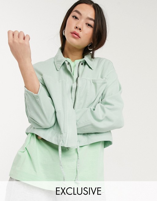 Monki Exclusive Jamelia drawstring collared jacket in green