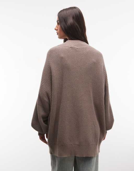 Monki exclusive longline knitted oversized cardigan in mink , 4 of 4