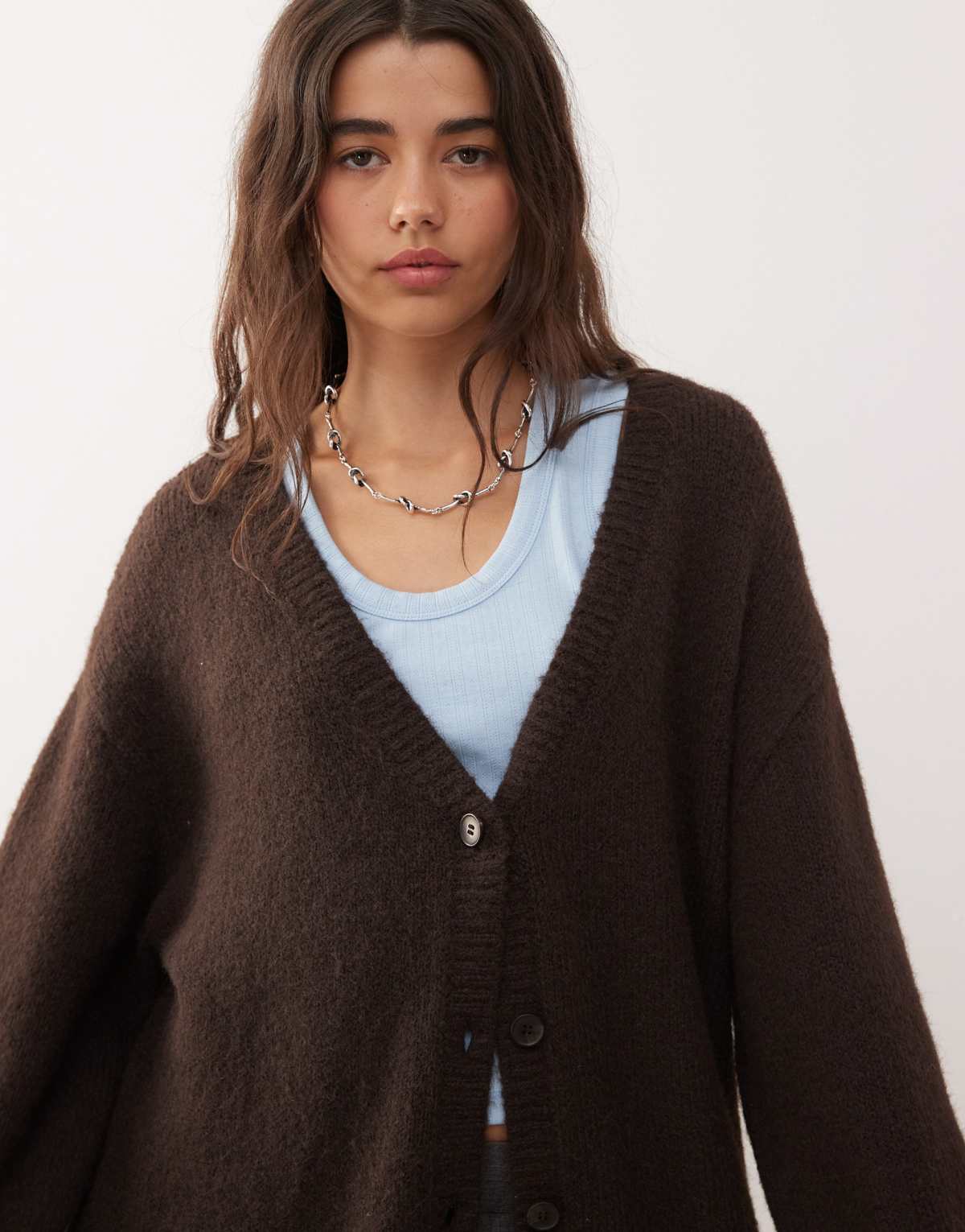 Monki exclusive to ASOS oversized fluffy knit cardigan in chocolate brown