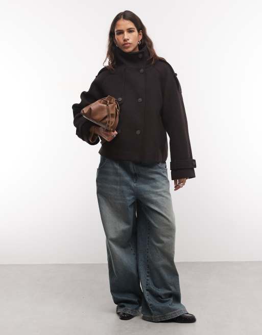 Monki exclusivité veste à col cheminée marron foncé, 2 de 4