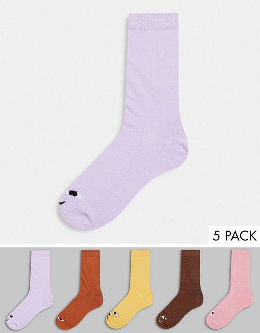 Monki Faces 5 pack organic cotton socks in multi