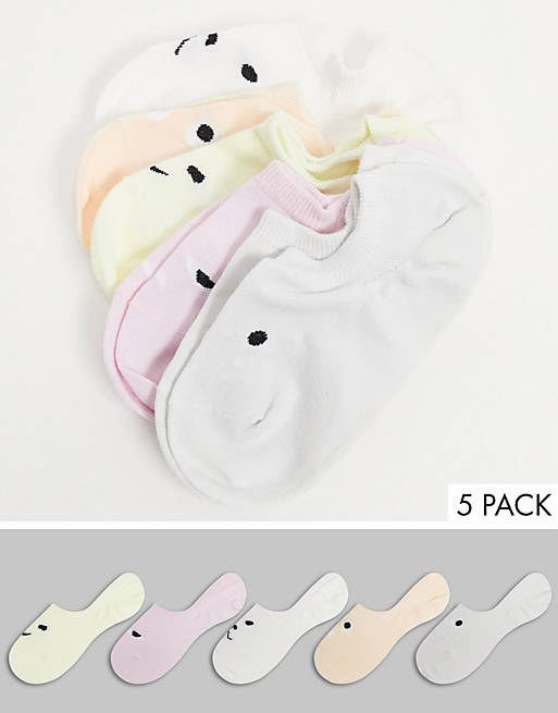 Monki Faces organic cotton blend 5 pack sneaker sock in white multi