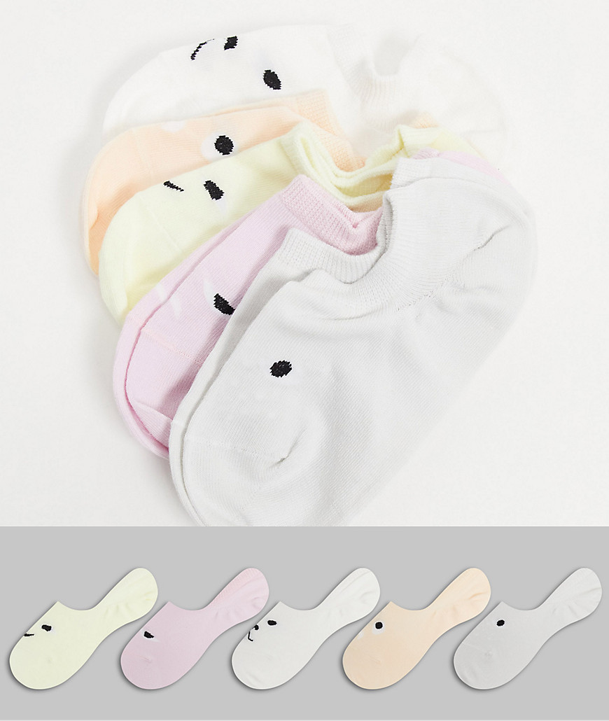 Monki - Faces - Set van 5 paar sneakersokken van biologische katoenmix in wit multi-Meerkleurig