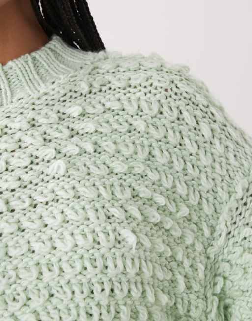 Monki – Fakturowany dzianinowy sweter oversize w miętowozielonym kolorze, 2 z 4