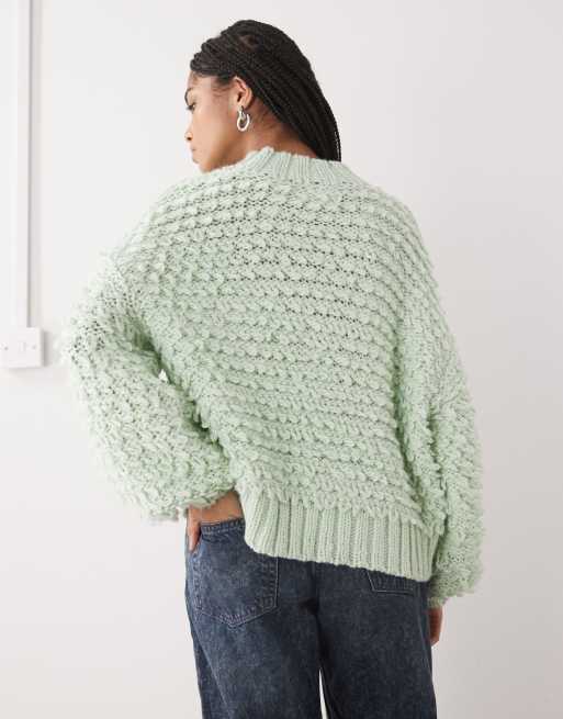 Monki – Fakturowany dzianinowy sweter oversize w miętowozielonym kolorze, 4 z 4