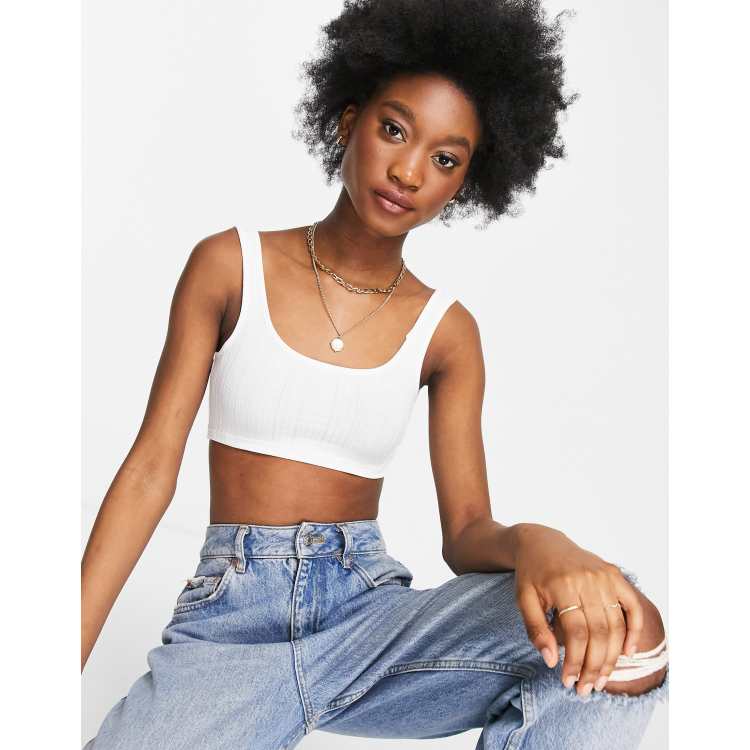 Monki Fatima ribbed crop singlet top in white ASOS