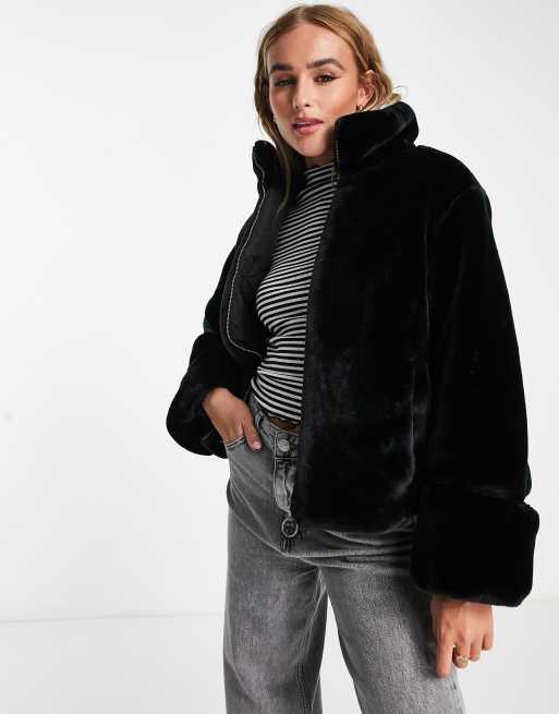 Monki long faux store fur coat