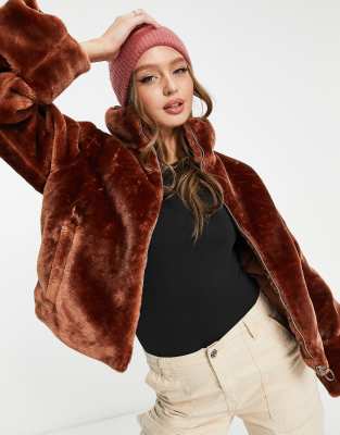 Monki faux cheap fur hooded coat