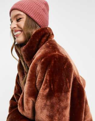 Rust faux outlet fur coat