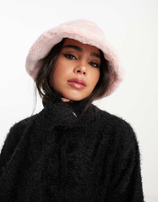 ASOS DESIGN faux fur bucket hat in pink