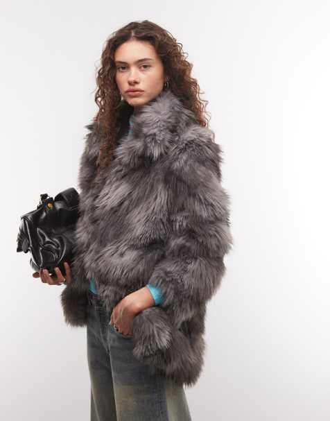 Monki faux fur coat in dark grey  - view 1
