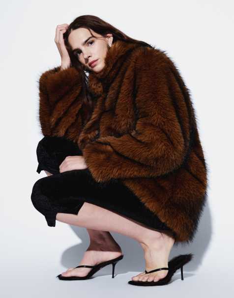 Monki faux fur coat in foxy brown - view 1