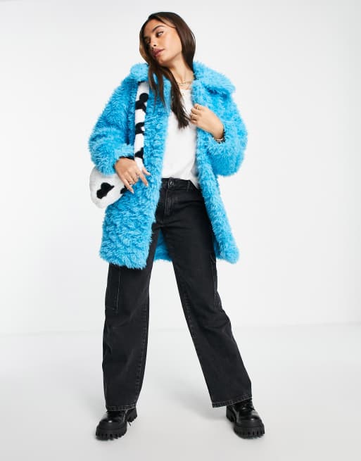 Asos blue fur on sale coat