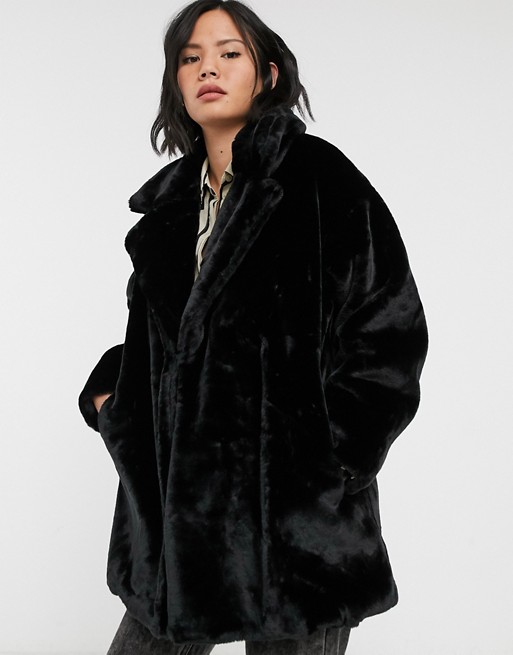 Monki faux fur shawl collar coat