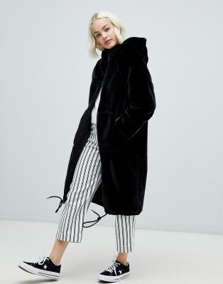 monki faux fur hooded coat