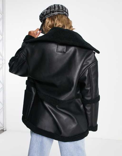 Monki shearling shop aviator jacket