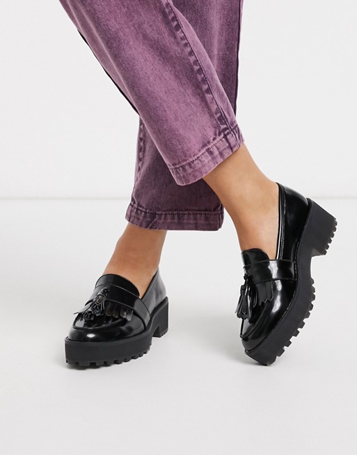 Monki faux leather chunky platform loafers in black
