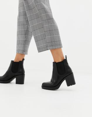 black faux leather chunky chelsea ankle boots