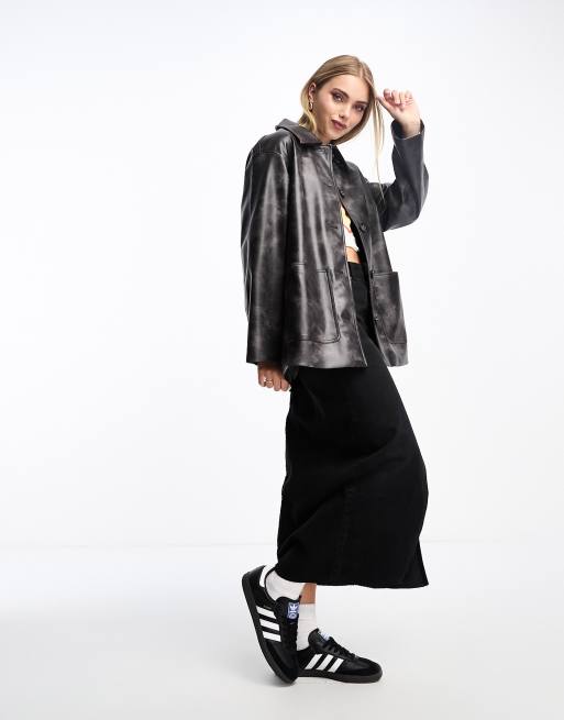 Monki oversized shop leather jacket