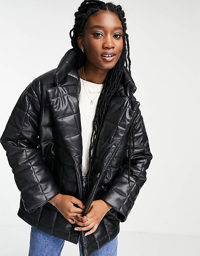 Monki - faux leather quilted jacket in black