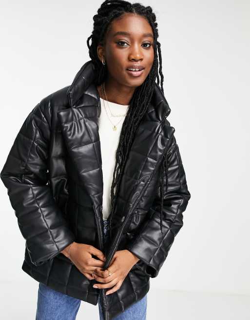 FAUX LEATHER QUILTED JACKET in Black