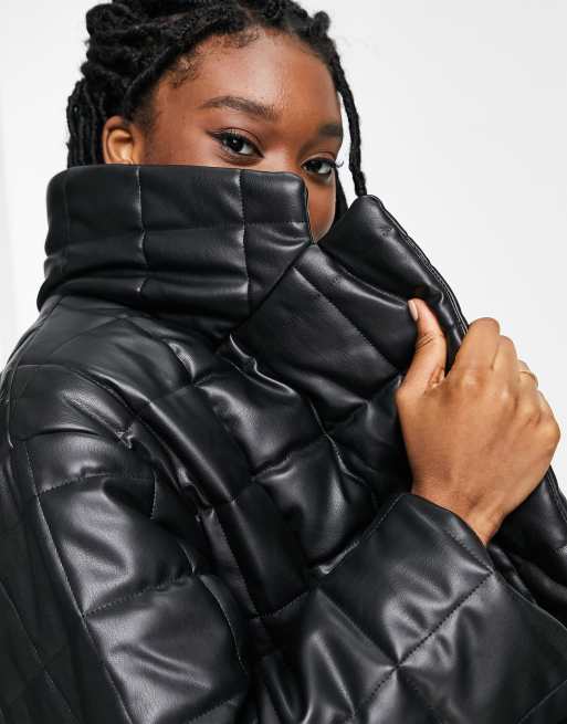 FAUX LEATHER QUILTED JACKET in Black