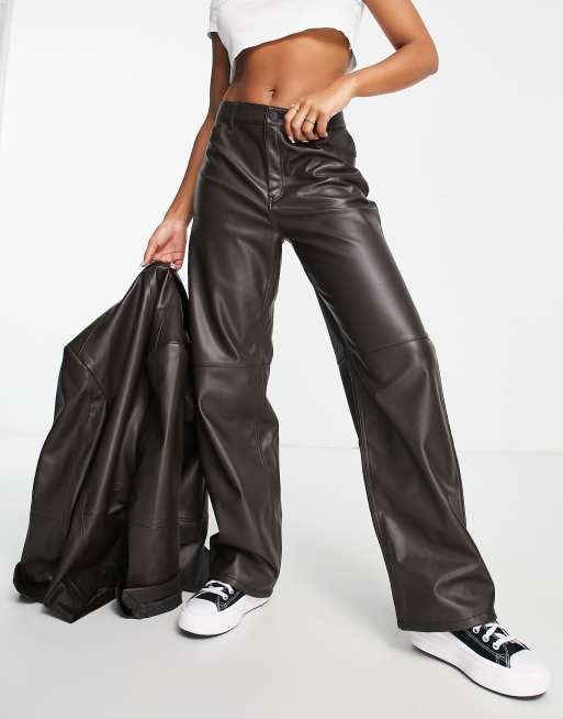 COLLUSION faux leather corset and pants set in brown