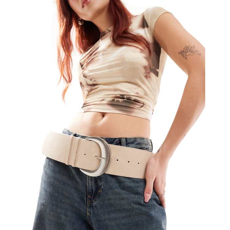 Monki faux leather wide hip belt in beige ASOS - Main Image