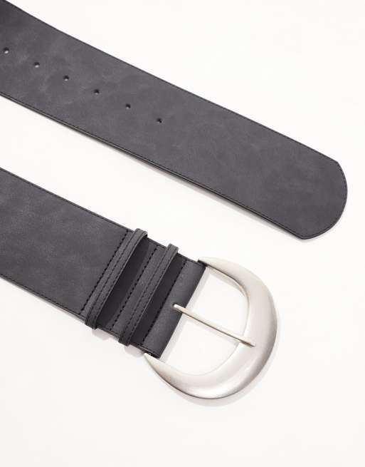 Monki faux leather wide hip belt in off black, 2 of 4