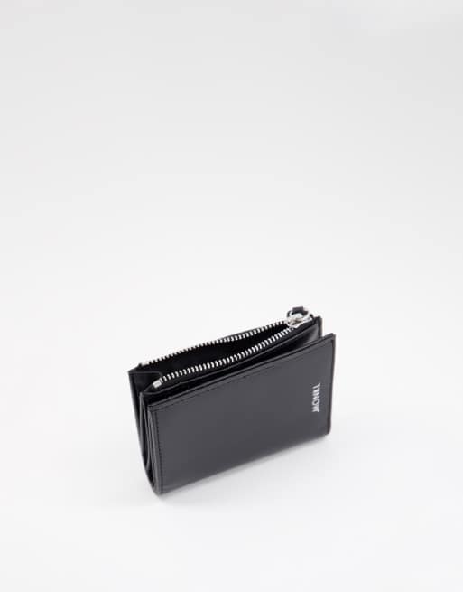 Monki faux leather zip through wallet in black